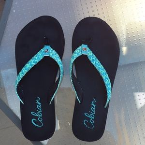 Cobian Flip Flop Sandal Turquoise Blue Braid Strap